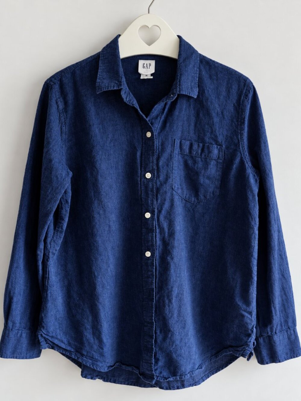GAP The Easy Shirt Navy Blue Linen Cotton Button Down M PTP21